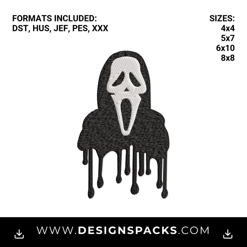 Dripping Ghostface Scream Mask Embroidery Design - Instant digital download pattern at Designspacks.com
