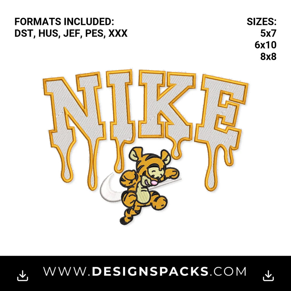 Dripping Nike Tigger Swoosh Logo Embroidery Design - Instant digital download pattern at Designspacks.com