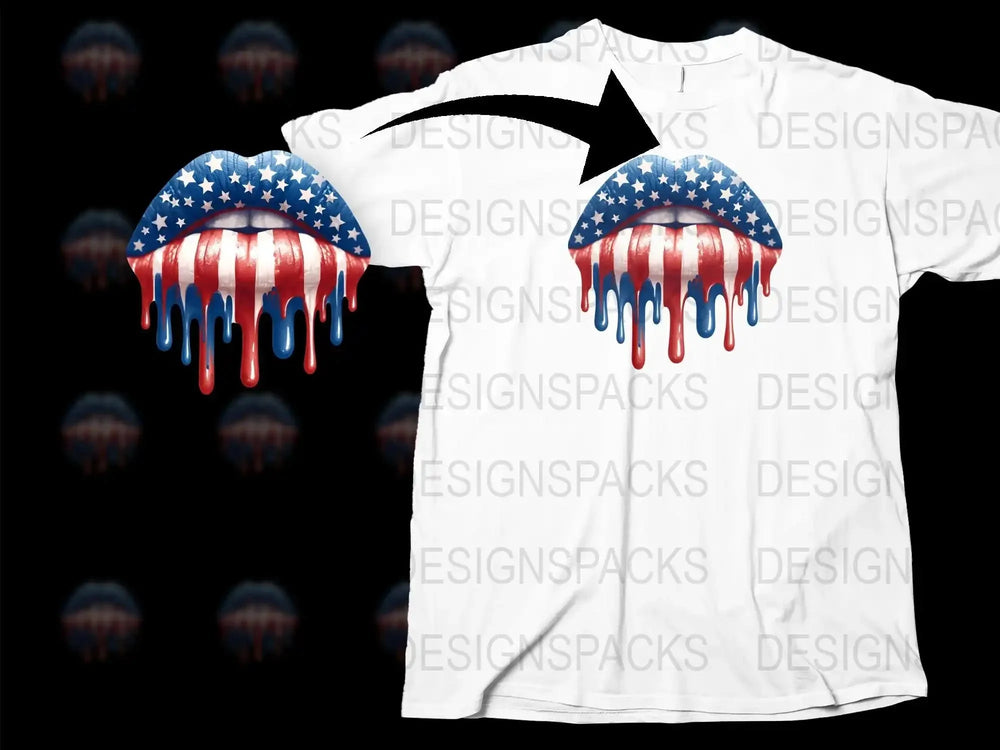 Patriotic American Flag Dripping Paint Design T-Shirt, Red White and Blue, Unique USA Tee