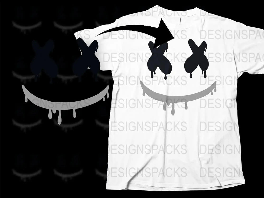Dripping Smiley Face with X Eyes Streetwear Png Digital Download