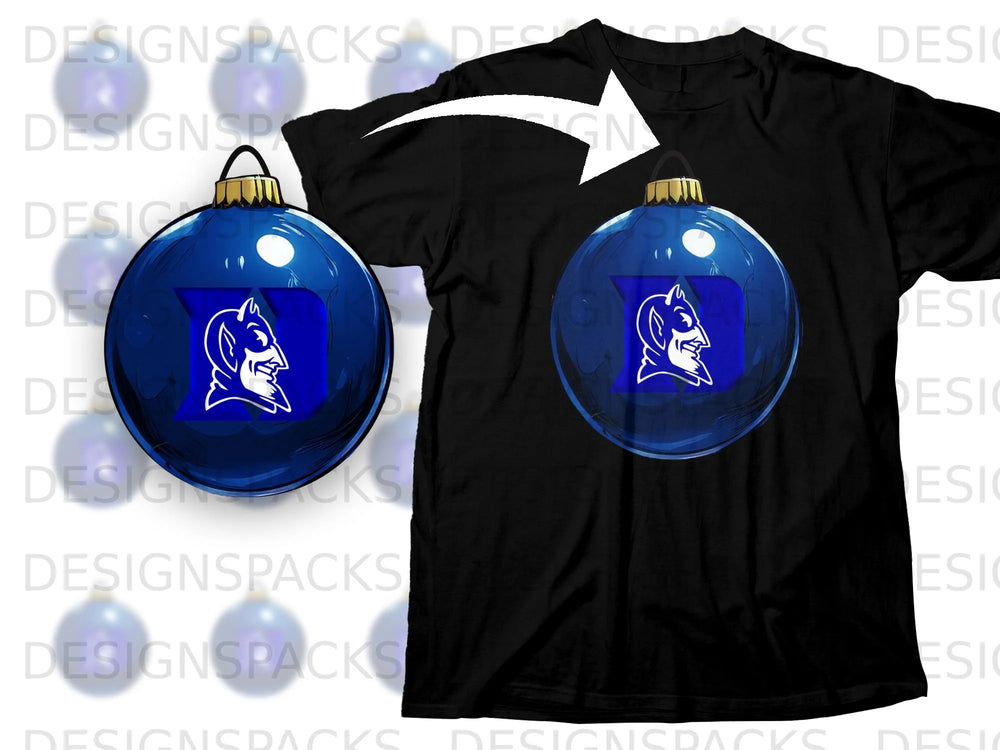 Black t-shirt featuring a Duke Blue Devils ornament graphic.