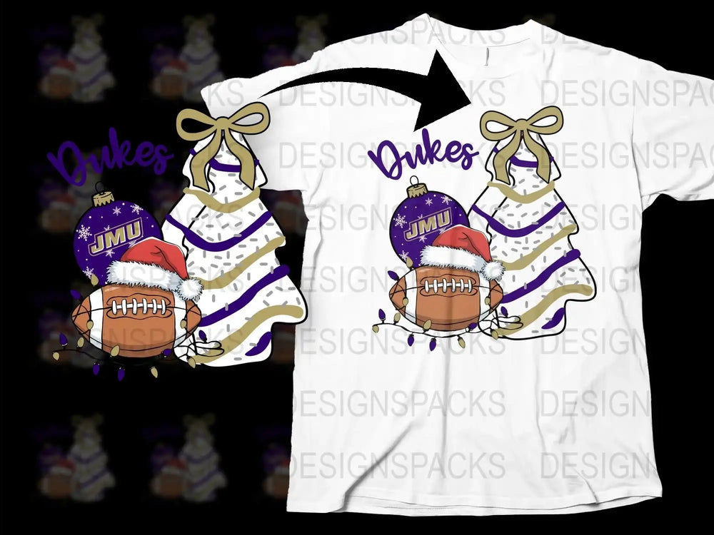 JMU Dukes Christmas T-Shirt, Santa Hat Football Theme, Festive Holiday Apparel, College Team Spirit, Purple and White
