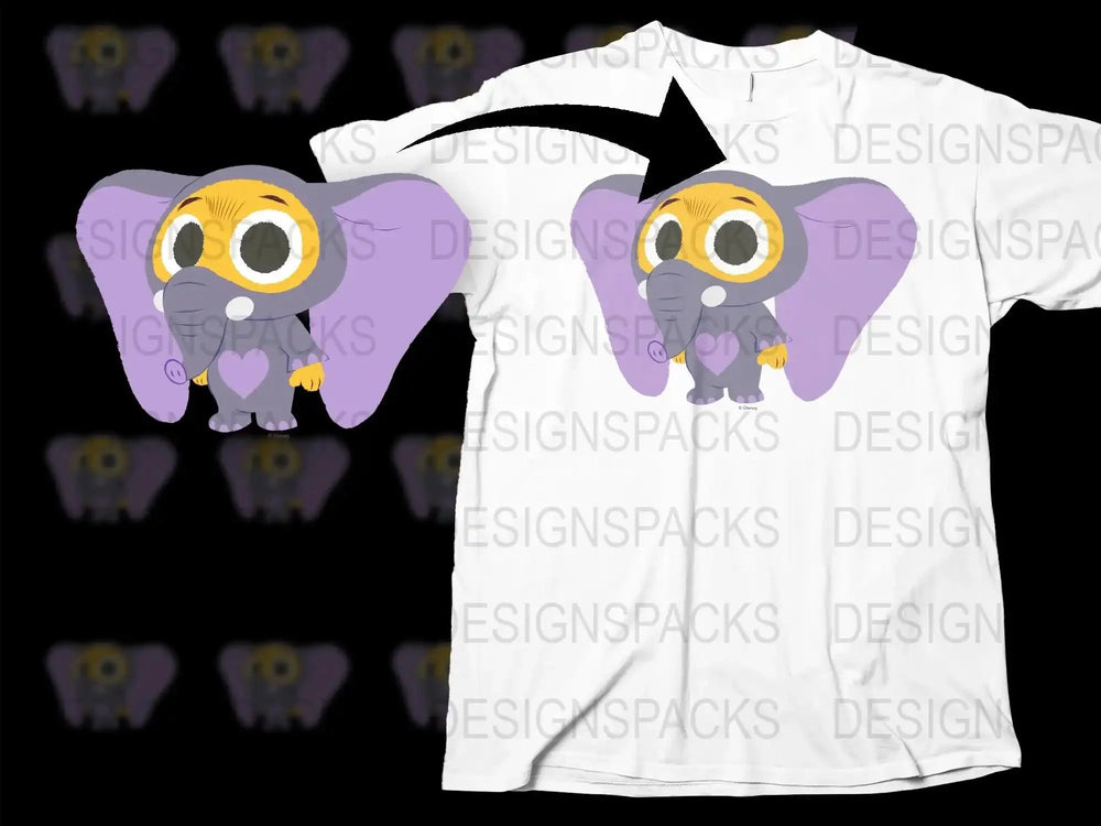 Cute Elephant Cartoon T-Shirt, Kids Purple Elephant Tee, Fun Animal Graphic Shirt, Casual Wear