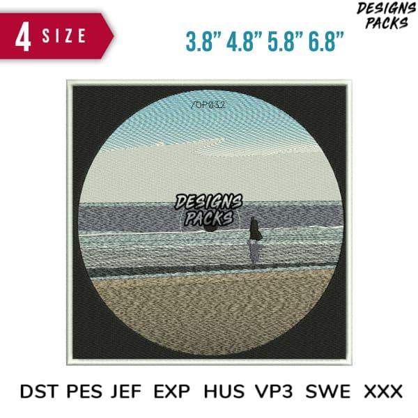 Beach sunset embroidery design in 4 sizes, compatible with DST PES JEF formats for instant download