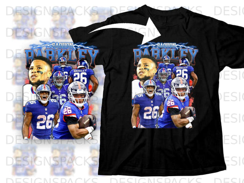 New York Giants Saquon Barkley #26 t-shirt with multiple player images.