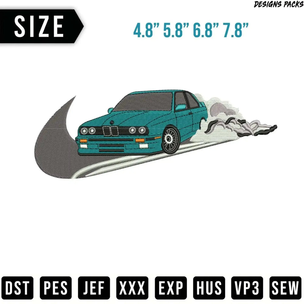Dynamic Drift Car Art Embroidery Design