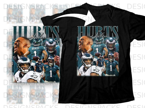 Philadelphia Eagles Jalen Hurts graphic t-shirt collage.