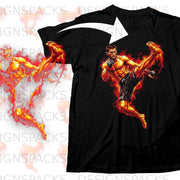 Black t-shirt featuring UFC fighter in fiery kick pose.