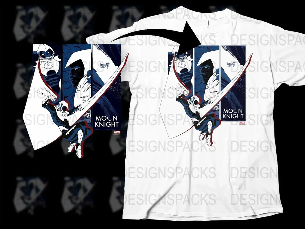 Dynamic Moon Knight Comic Strip Design Png Digital Download