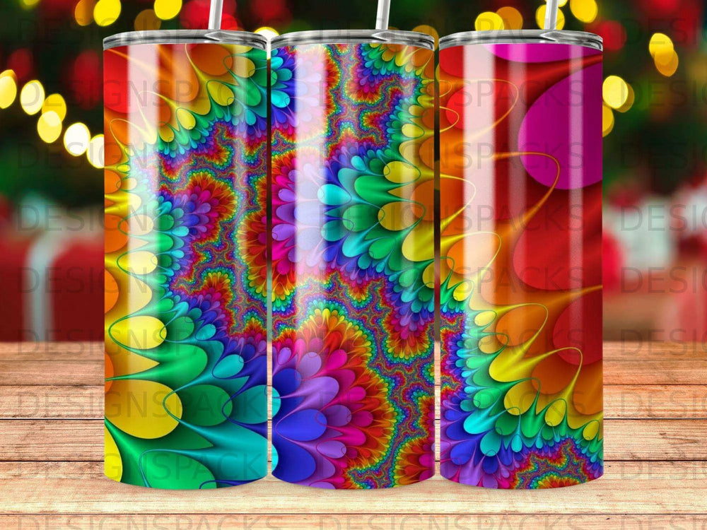 Dynamic Rainbow Fractal Pattern Abstract Art Tumbler Digital Wrap Design
