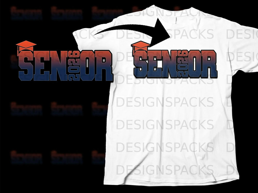 Seniors 2026 graphic with graduation cap on a white t-shirt.