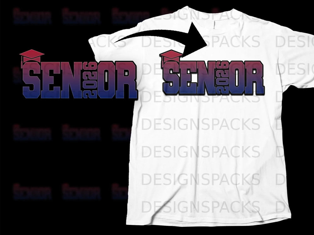 White t-shirt with "SENIOR 2026" graphic and graduation cap.