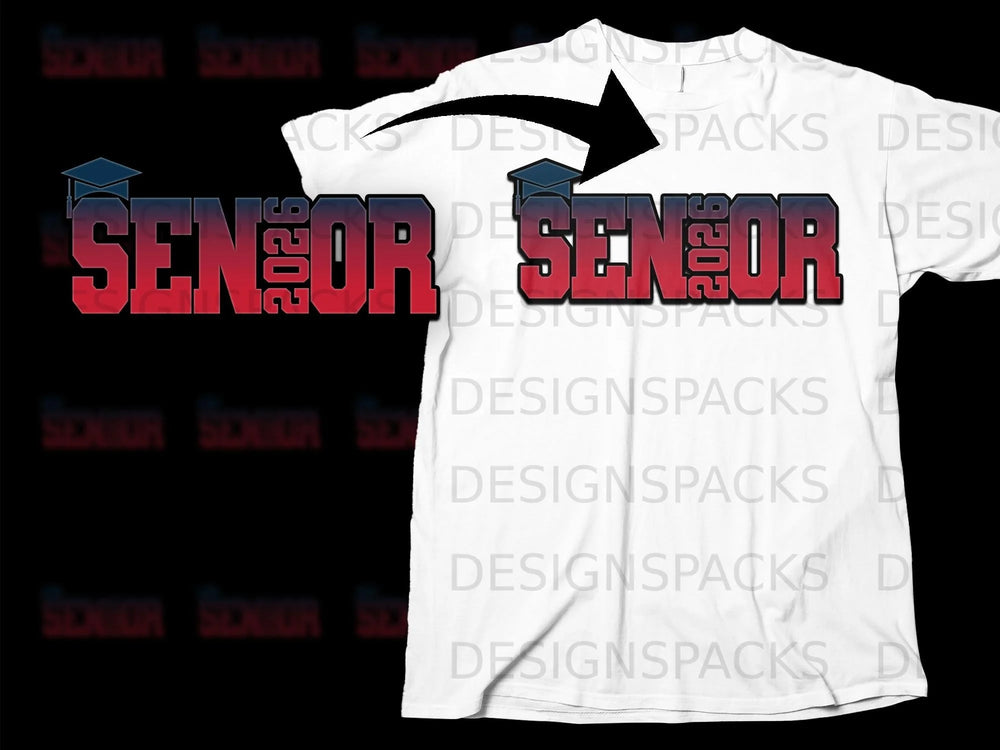 White t-shirt with "SENIOR 2026" graphic featuring a graduation cap.