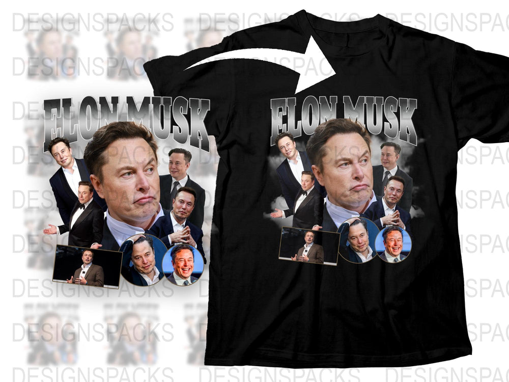 Elon Musk Face Collage T-Shirt, Funny Tech Icon Graphic Tee, Unique Gift Idea, Black Cotton Shirt