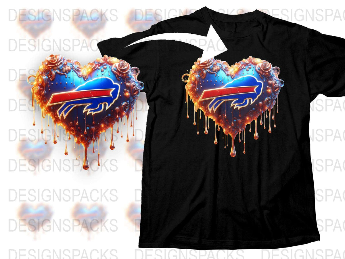 Buffalo Football Heart Graphic T-Shirt, Dripping Love Design, Sports Fan Gift, Unisex Black Tee