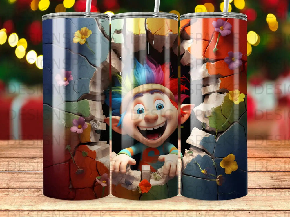 Poppy from Trolls smiles from behind cracked, colorful plaster.