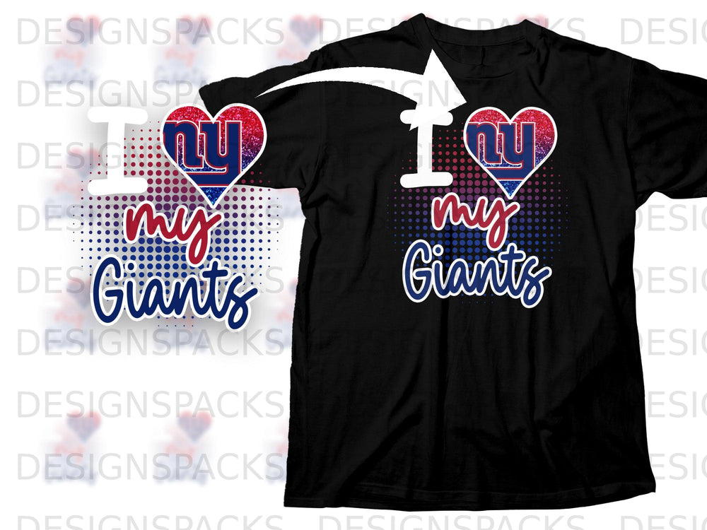 Black t-shirt with "I love my Giants" graphic and NY heart logo.