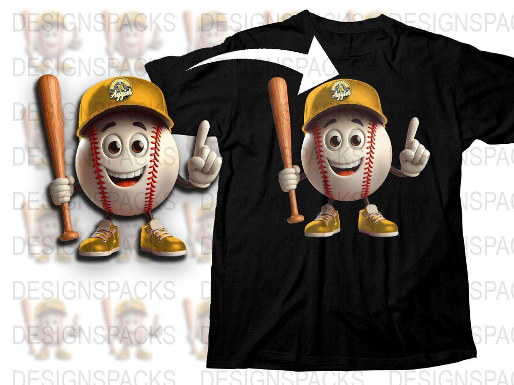 Funny Baseball T-Shirt, Cartoon Baseball Character Graphic Tee, Casual Sports Apparel for All Ages