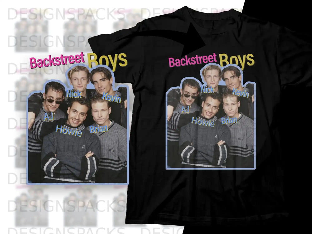 Backstreet Boys t-shirt featuring band members Nick, Kevin, AJ, Howie, and Brian.