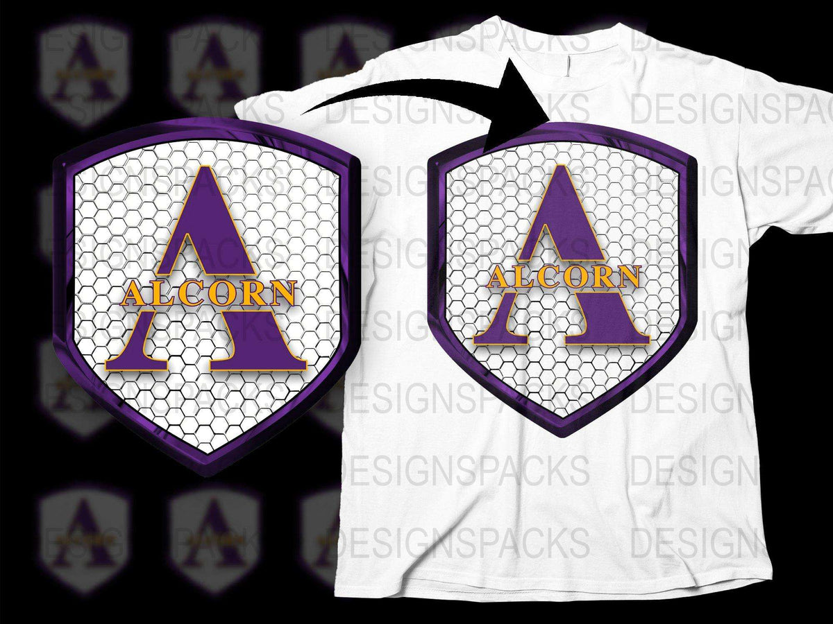 Alcorn University Logo T-Shirt, White Purple College Emblem Tee, Unisex Casual Sportswear Top
