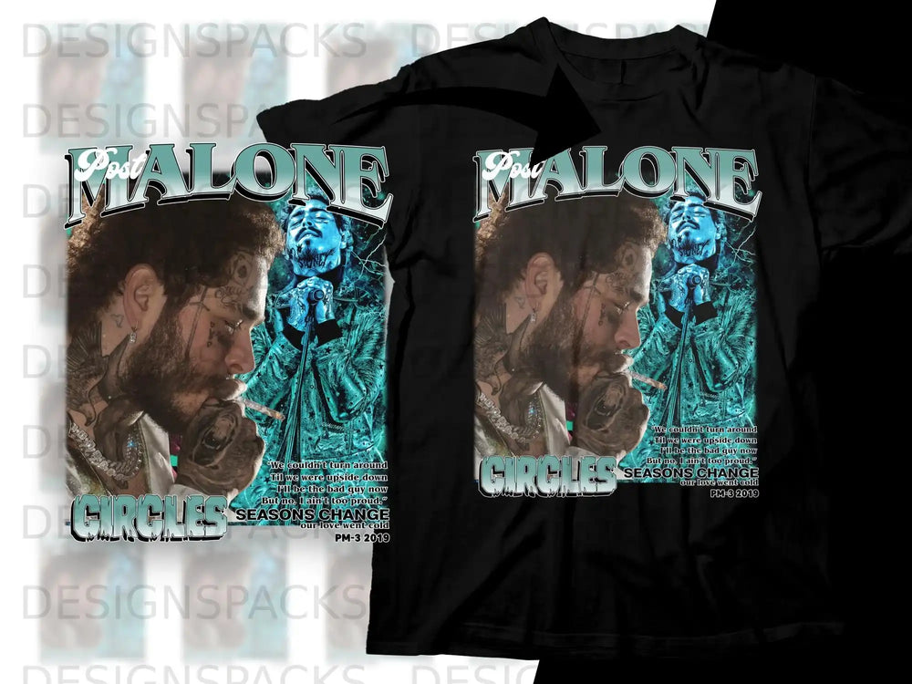 Post Malone "Circles" t-shirt design with lyrics and "Seasons Change" text.