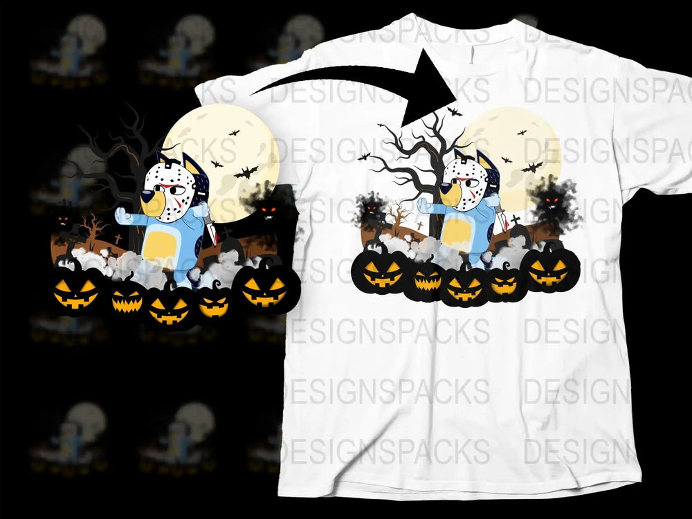 Halloween T-Shirt with Spooky Pumpkin, Scarecrow Design, Full Moon Graphic, Unisex Adult Clothing