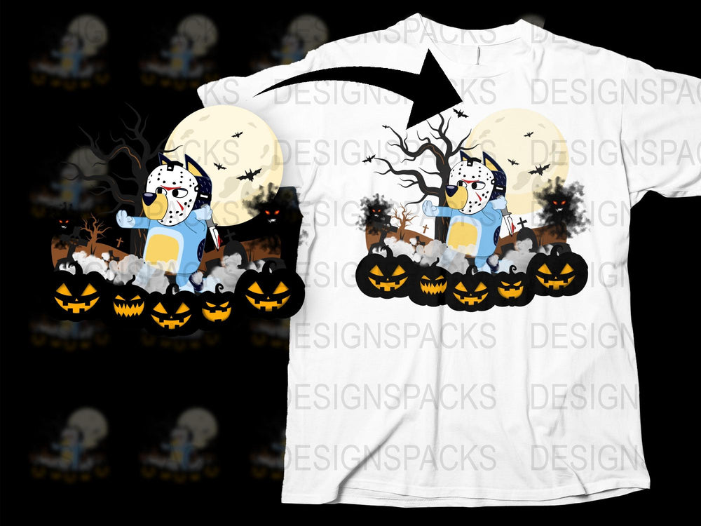 Halloween T-Shirt with Spooky Pumpkin, Scarecrow Design, Full Moon Graphic, Unisex Adult Clothing