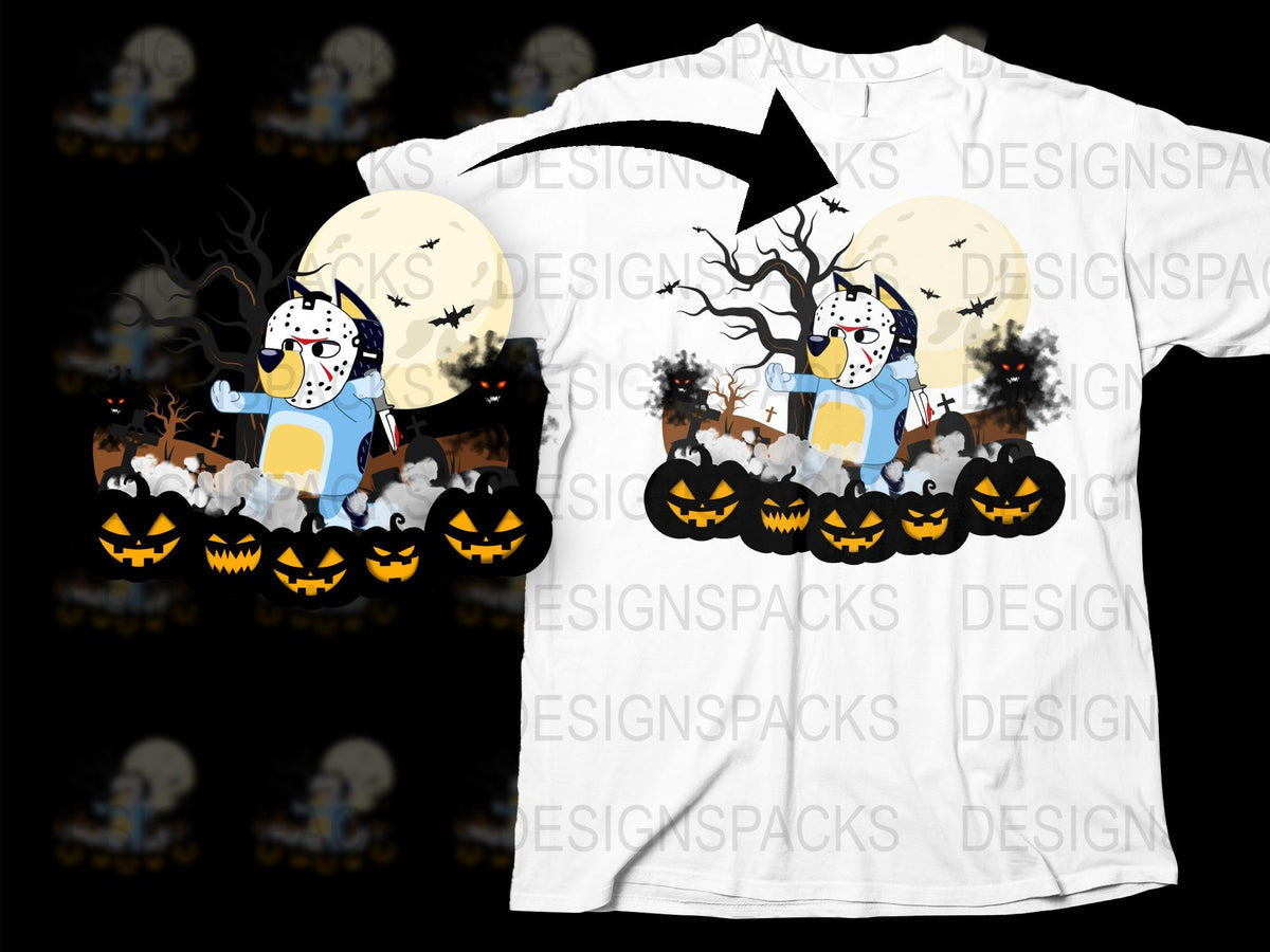 Halloween T-Shirt with Spooky Pumpkin, Scarecrow Design, Full Moon Graphic, Unisex Adult Clothing