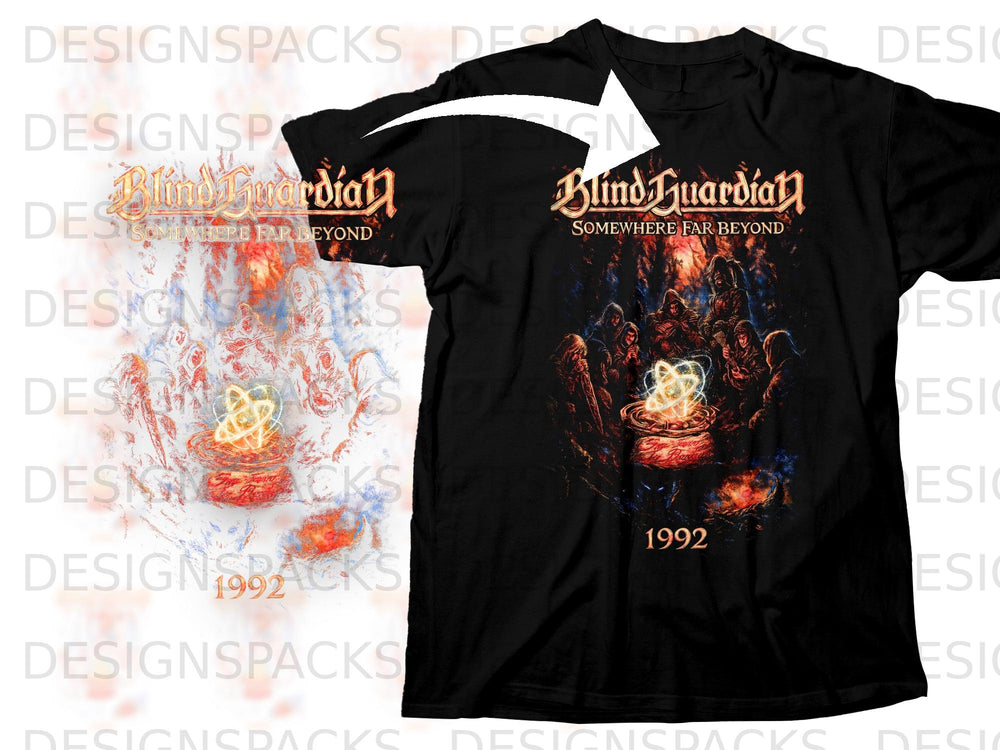 Black t-shirt featuring the "Blind Guardian Somewhere Far Beyond" album art from 1992.