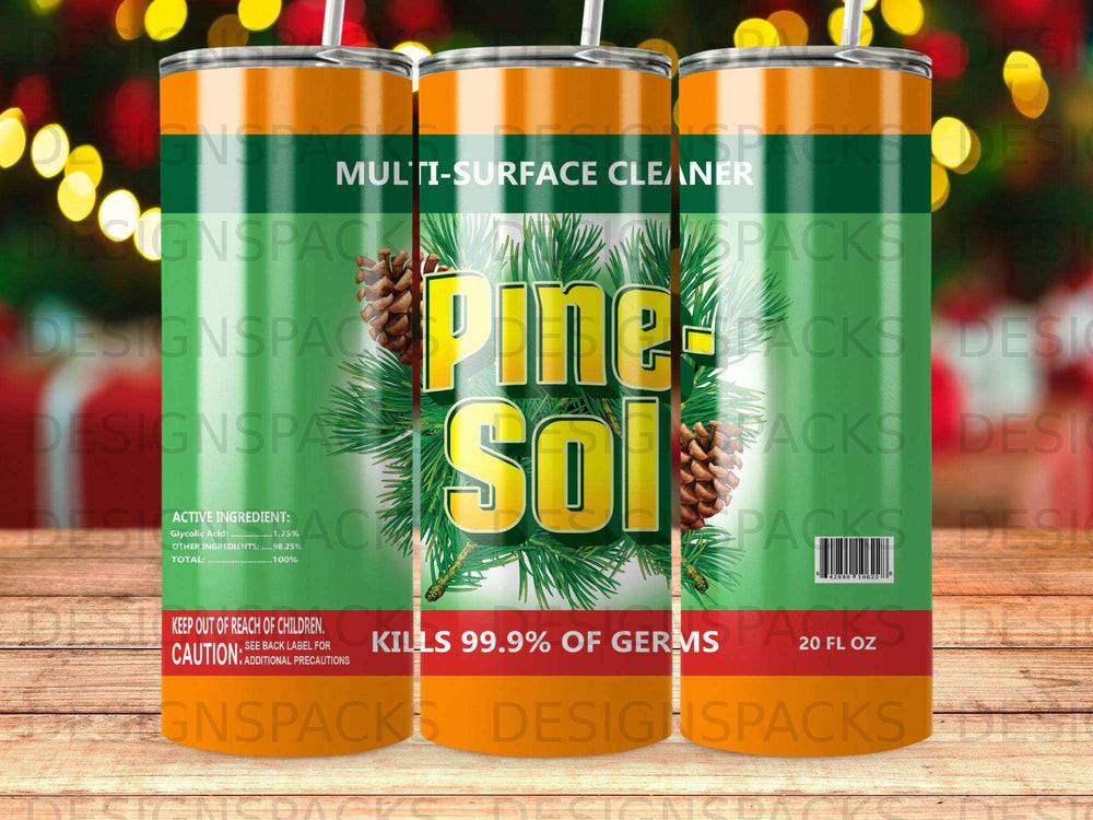 Pine-Sol multi-surface cleaner bottle with label detailing ingredients and germ-killing claims.