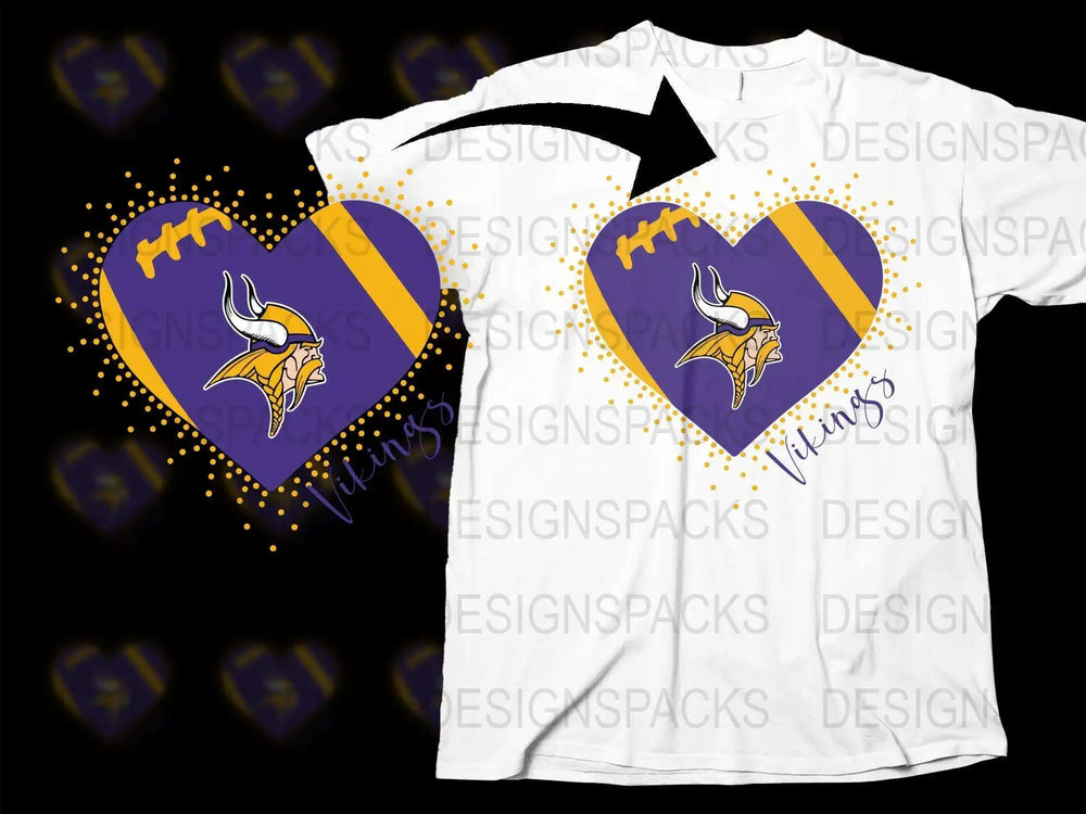 Minnesota Vikings Heart Logo T-Shirt, NFL Team Purple and Gold Graphic Tee, Unisex Football Fan Apparel