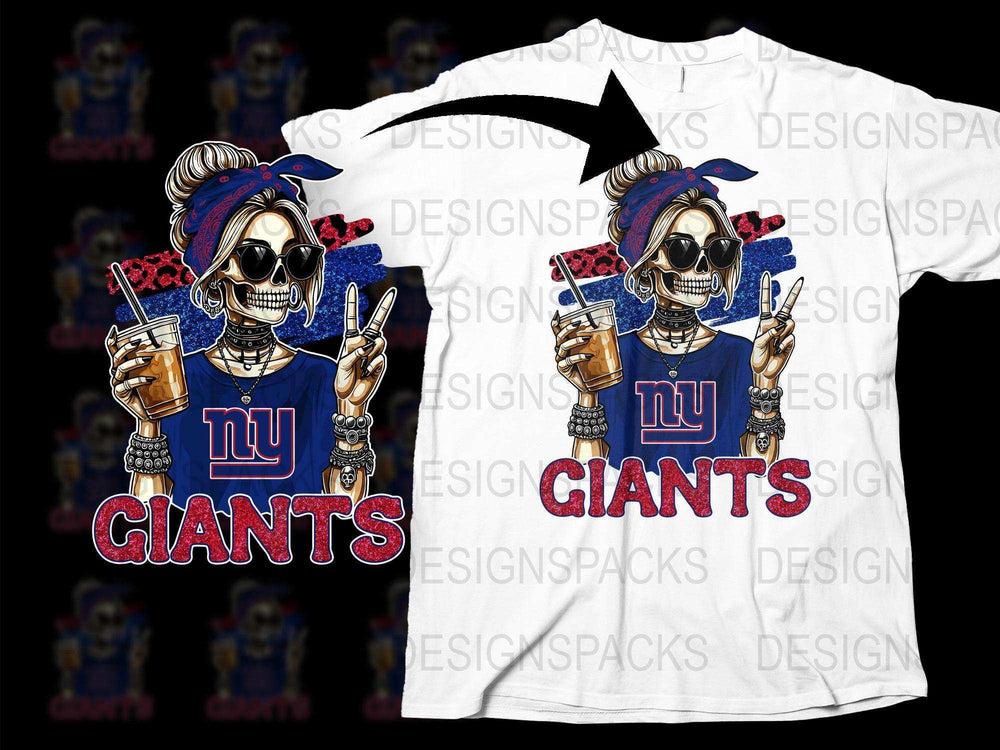 New York Giants Skull T-Shirt, Football Fan Graphic Tee, Men's Women's Unisex Sports T-Shirt