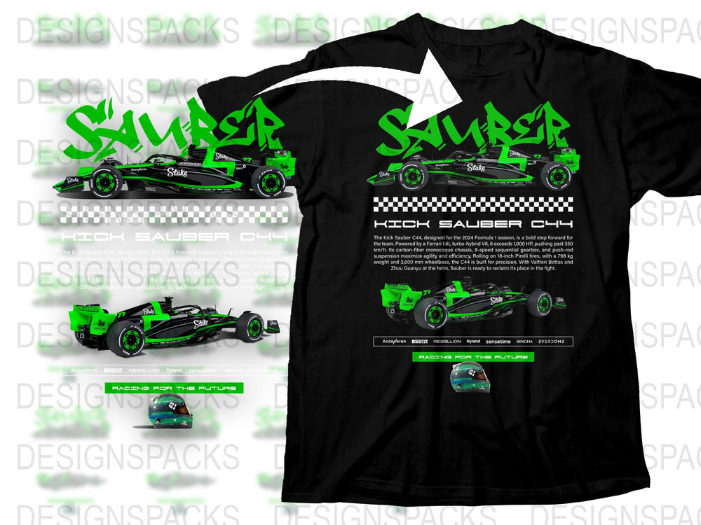 Racing Sauber C34 Formula One Team Graphic T-Shirt, Green and Black Design, Motorsport Apparel