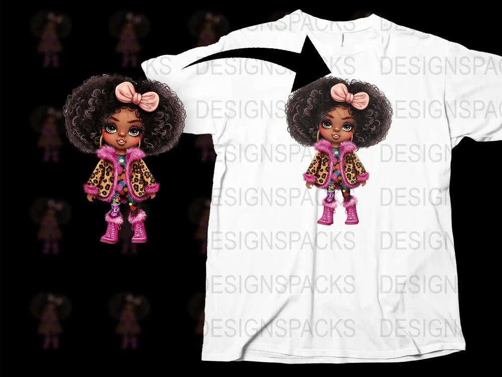 Cute Cartoon Girl Graphic T-Shirt, Kids Fashion Tee, Pink Casual Outfit, Stylish Leopard Jacket Design