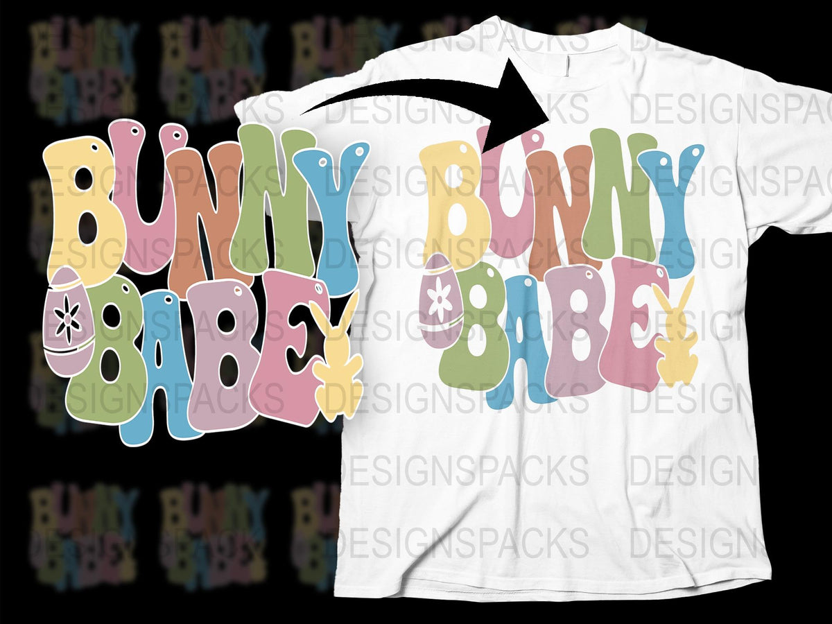 Bunny Baby Pastel Font T-Shirt, Cute Spring Animal Graphic Tee, Unisex Adult Clothing