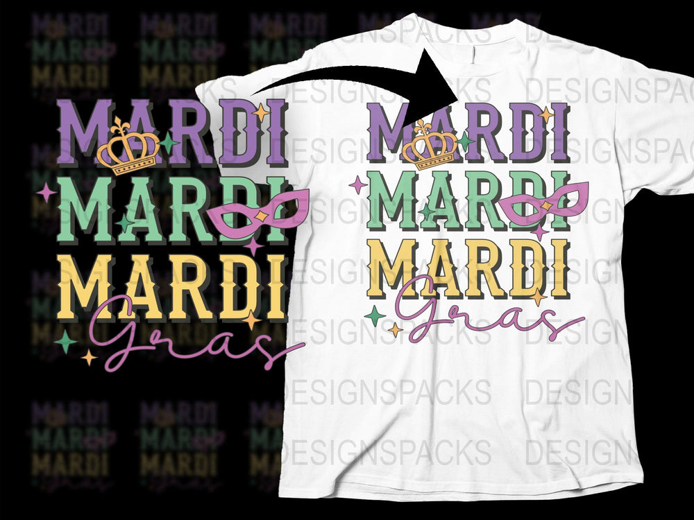 Mardi Gras T-Shirt, Colorful Masks and Crowns Design, New Orleans Carnival Celebration Top