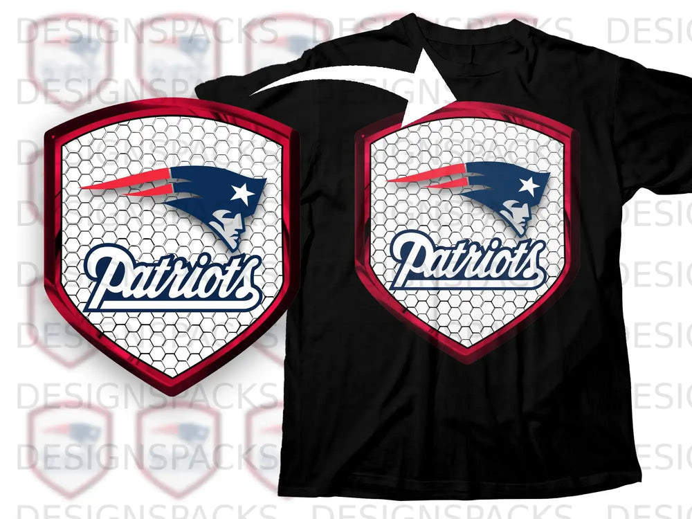 Patriots Football Team Logo Design on Black Shirt Product
