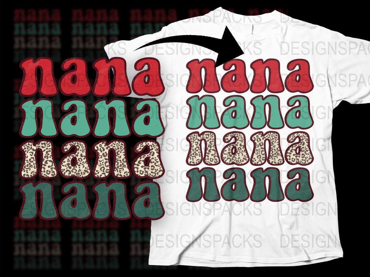 Nana Leopard Print T-Shirt, Retro Graphic Tee, Fun Family Gift, Bold Text Casual Wear