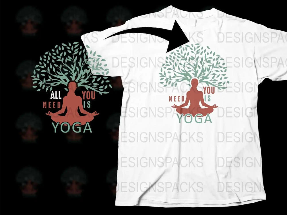Yoga Lover T-Shirt, All You Need is Yoga Quote, Meditation Tree Design, Spiritual Clothing, Unisex Tee Gift