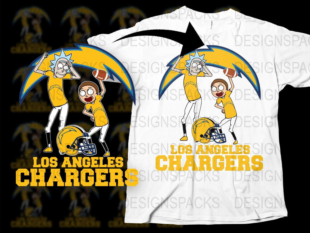 Rick and Morty Los Angeles Chargers T-Shirt, Adult Swim Cartoon, Fan Art Graphic Tee, Football Season Apparel