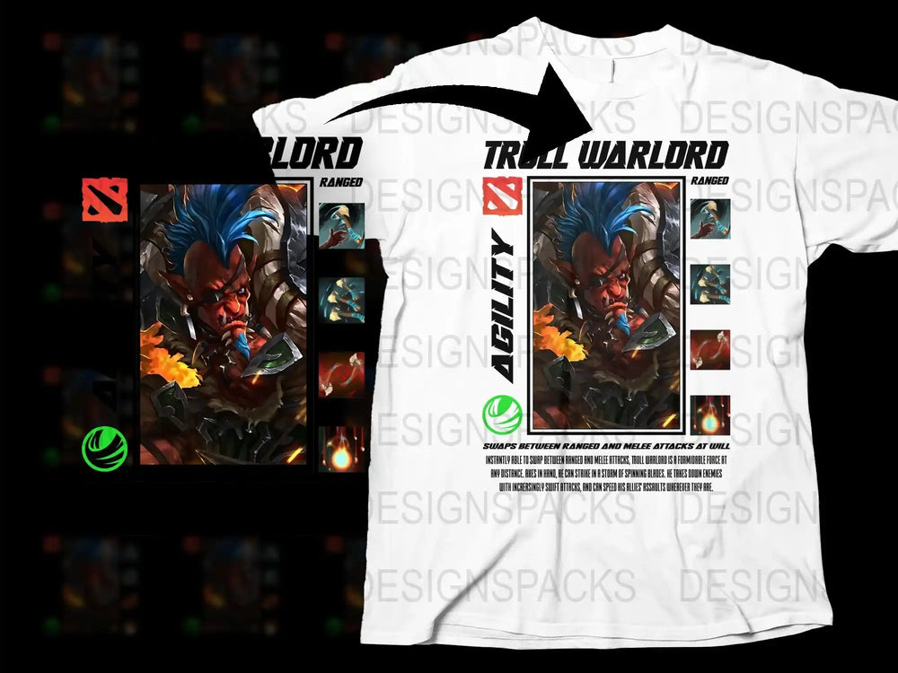 Troll Warlord Gaming T-Shirt, Dota 2 Inspired Graphic Tee, Men's Cool Gamer Apparel, Unique Video Game Clothing Gift
