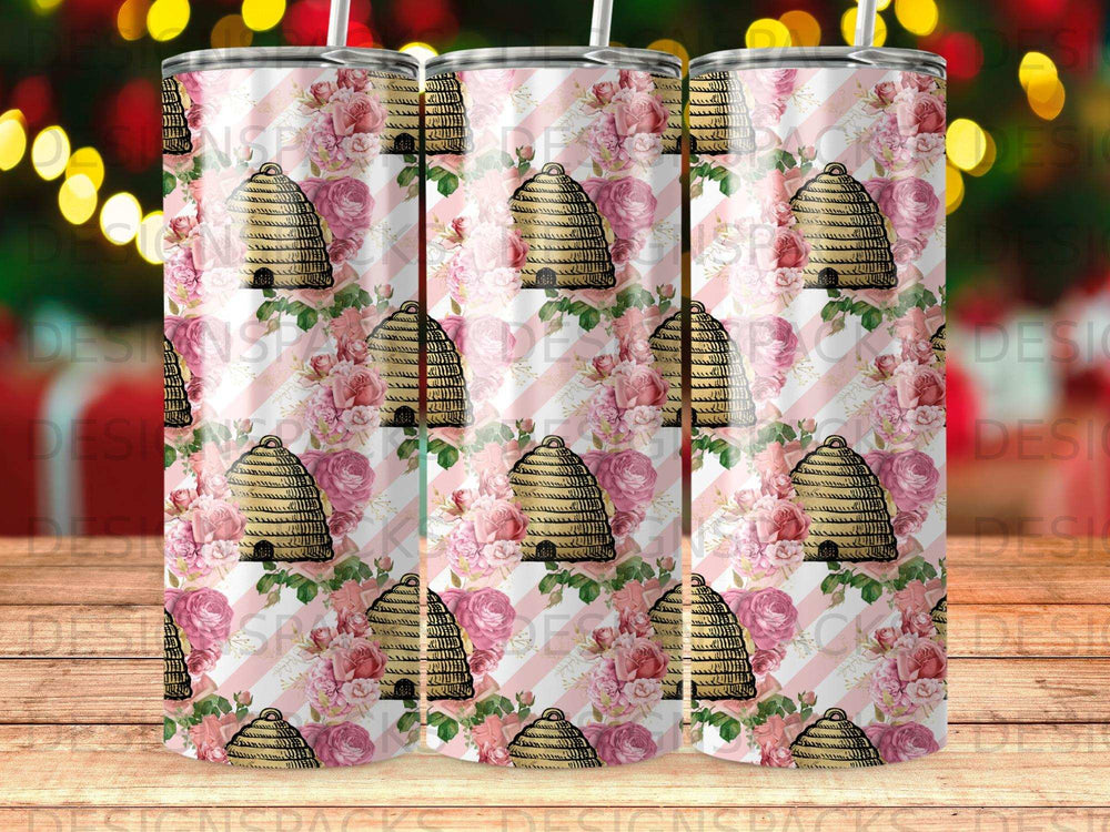 Golden Beehive Pink Roses Striped Background Summer product type