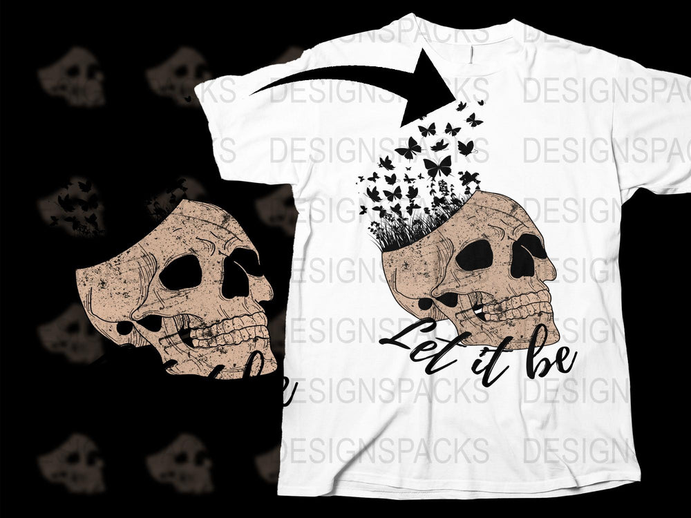 Let It Be Skull T-Shirt, Unique Graphic Skulls with Birds, Vintage Style Cotton Tee, Unisex Fashion Top