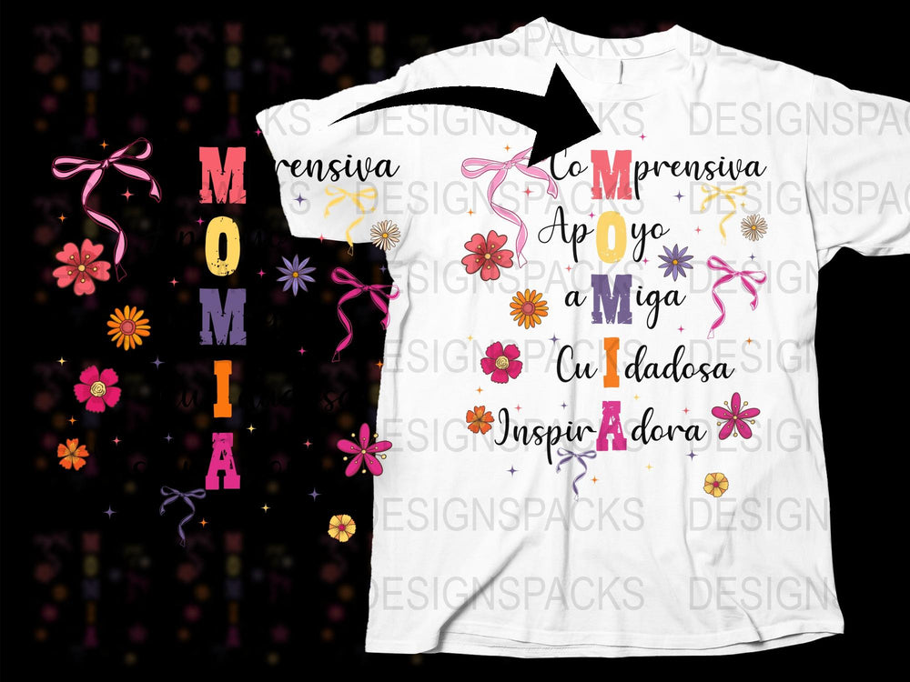 Colorful Mom Inspired T-Shirt, Floral Spanish Text Design, Gift for Her, Casual Women's Fashion Top