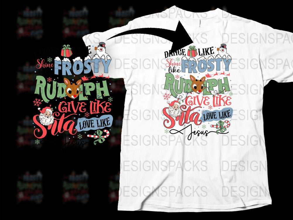 Christmas T-Shirt Shine Like Frosty Dance Like Rudolph Holiday Graphic Tee