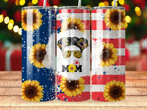 Sunflower and American flag themed tumbler with 