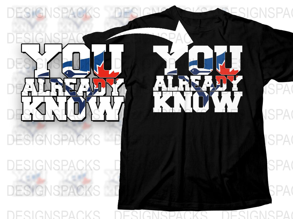 Trendy Black T-Shirt 'You Already Know' Text Bold Letters Red Blue Flame Design Unisex Fashion Tee