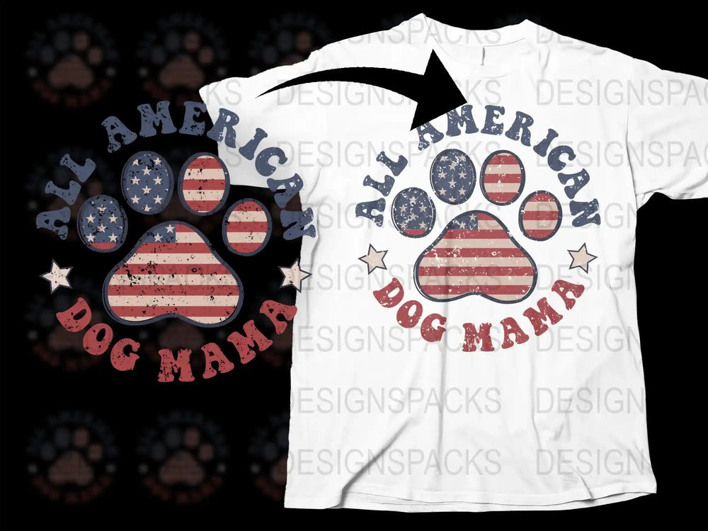 All American Dog Mama T-Shirt, Patriotic USA Flag Print, Pet Lover Gift, Casual Women's Graphic Tee, Independence Day Outfit