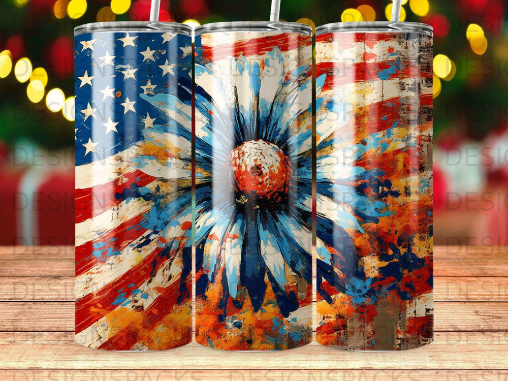 Tricolor daisy with American flag background.