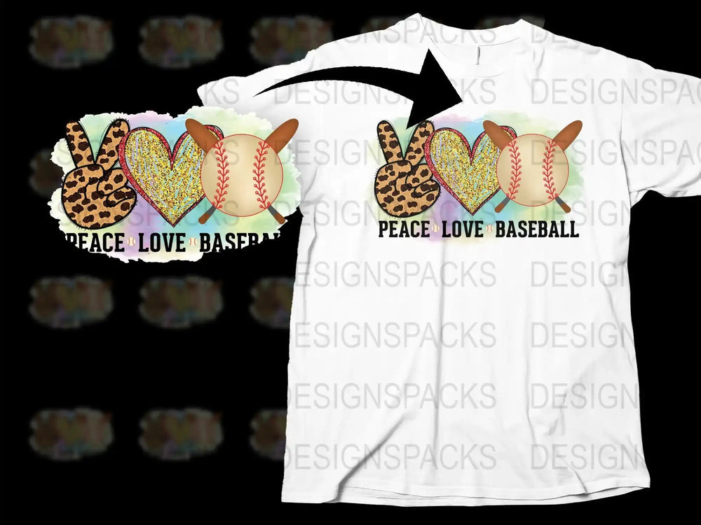 Peace Love Baseball T-Shirt, Leopard Print Glitter Softball Tee, Sporty Casual Women's Fashion Top